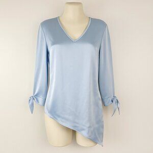 St. John Light Blue Asymmetrical Silk Blend Blouse S